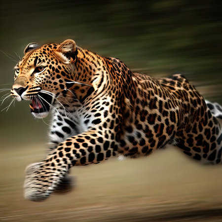 Leopard running in the forest. Panthera onca. Wildlife scene from nature.の写真素材