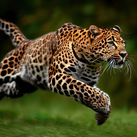 Leopard running in the forest. Panthera onca. Wildlife scene from nature.の写真素材