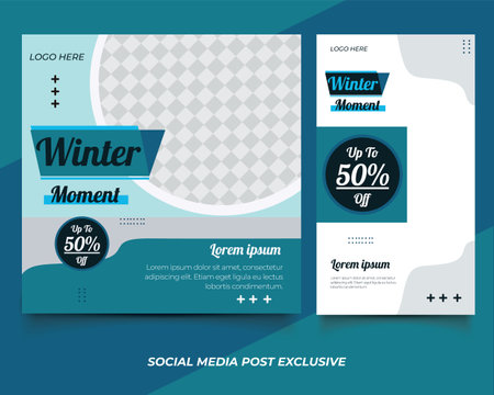 Fashion sale social media post template design in blue and green colorのイラスト素材