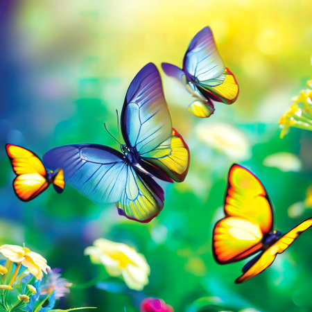 Butterflies in the meadow. Nature background. Toned.の写真素材