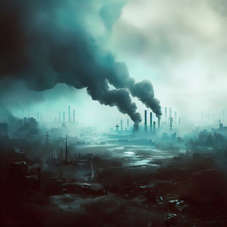 Industrial landscape with smoke from factory chimneys
