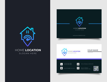 Real estate logo design template. Business card with house and wifi symbol.のイラスト素材