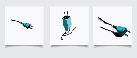 Set of electric power plug icons in flat style. Vector illustration.