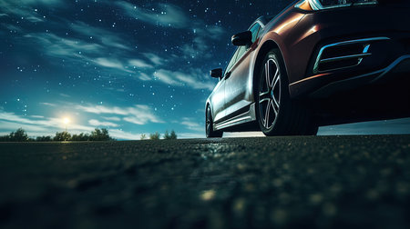 Sport car on the road at night. 3d rendering image.の写真素材