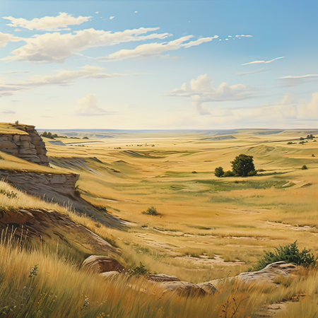 Landscape of the steppe. A view from the hill.の写真素材