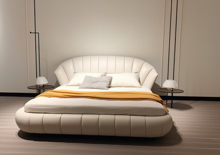 3d render of a modern bedroom with a white sofa and a lampの写真素材