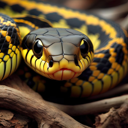 Close-up of a yellow-nosed kingsnake (Xenochrophis triangulatus)の写真素材