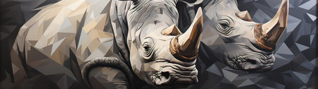 Rhino head on polygonal background. 3D illustration.の素材