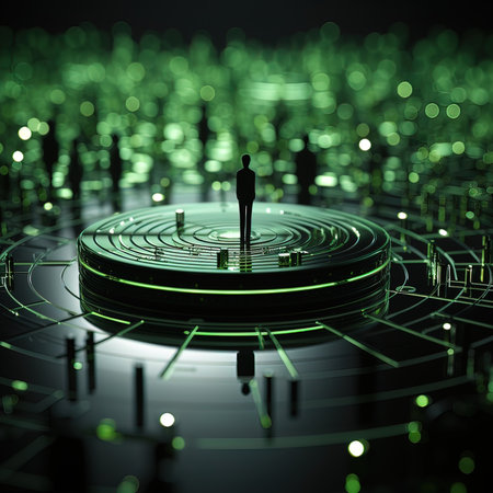 3d rendering of a man standing on the center of a targetの素材