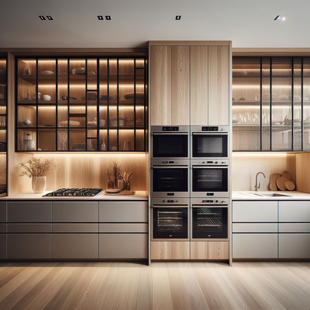 3d render of modern kitchen in a luxury house with a beautiful designの素材