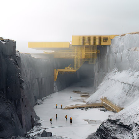 Icelandic winter landscape with frozen waterfall. 3d rendering.の写真素材
