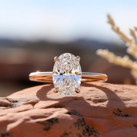 Wedding ring with diamond on a background of wild flowers.の写真素材