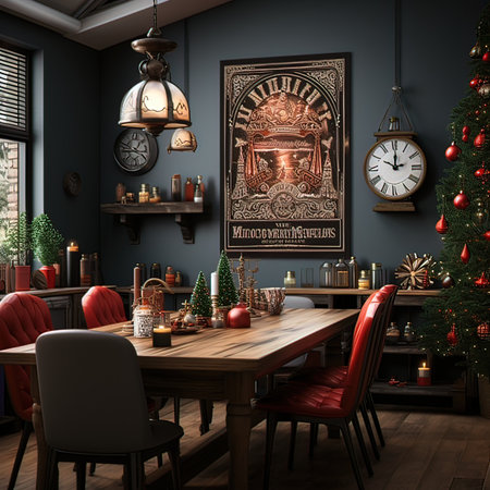 3d render of a classic dining room with christmas tree.の写真素材