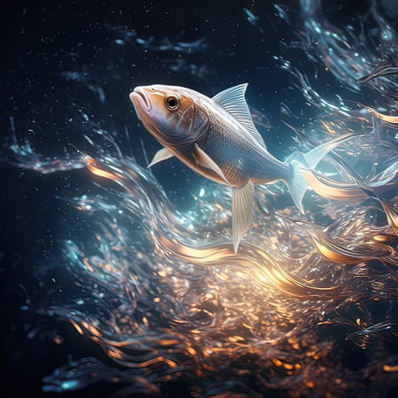 3D illustration of a goldfish swimming in the water. This is a 3d render illustrationの写真素材
