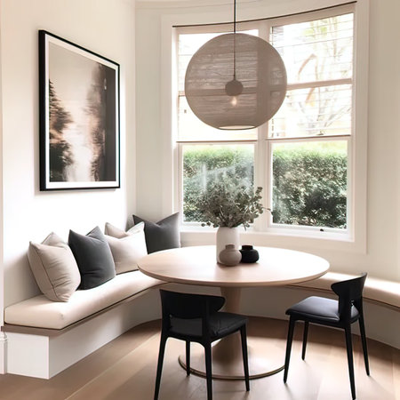 Living room interior with round table and two chairs. 3d renderの写真素材