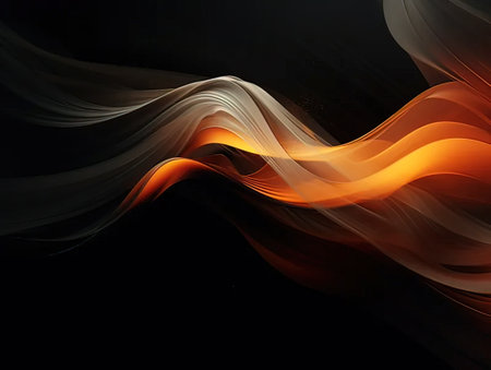 abstract background with smooth wavy lines in orange and black colorsの写真素材