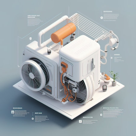 3d isometric illustration of an industrial air conditioner on a grey background