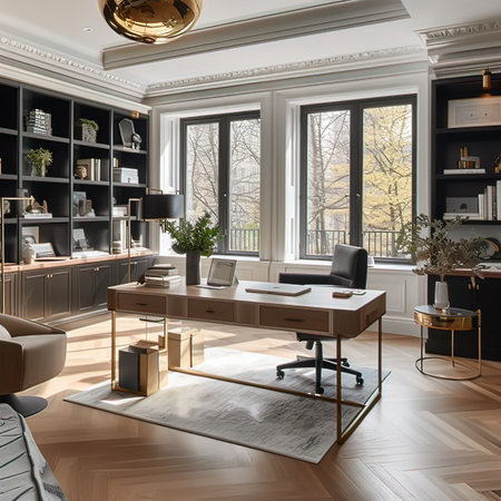 Luxury home office interior design. 3D render concept.の写真素材