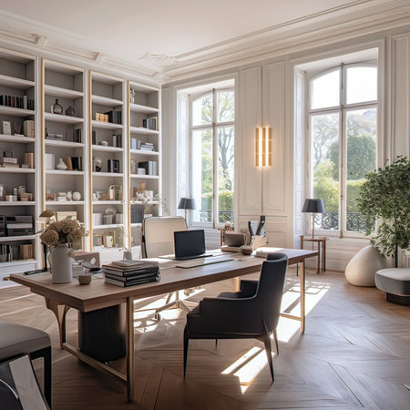 Luxury home office interior design. 3d rendering mock upの写真素材