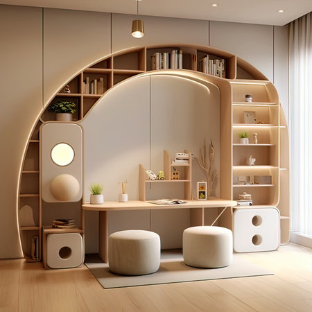 3d render of children's room interior with bookshelf.の写真素材