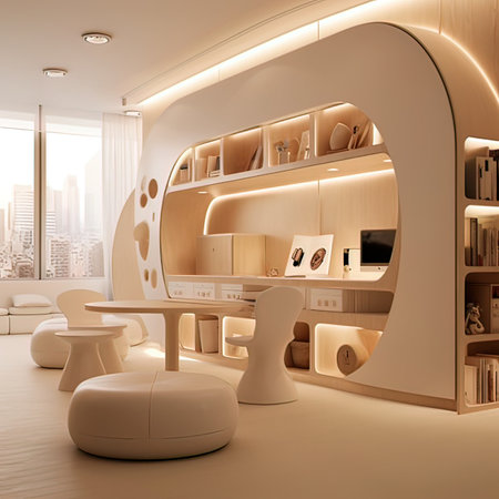 3d render of modern living room interior design with bookcase.の写真素材