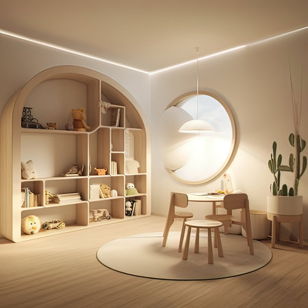 Interior of the living room with a round mirror. 3d renderの写真素材