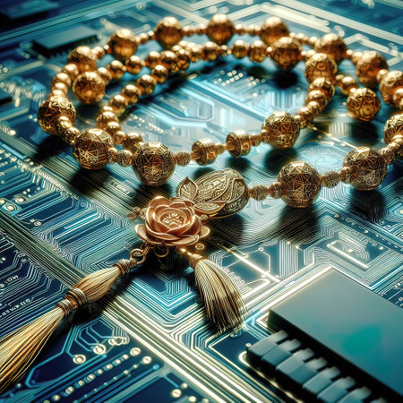 Electronic circuit with rosary beads, close-up.の写真素材
