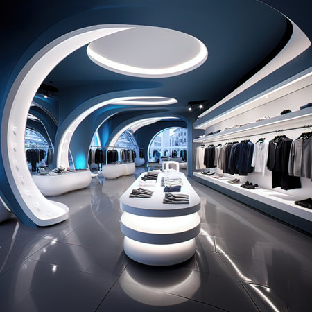 luxury and fashionable european different clothes store in shopping mallの写真素材