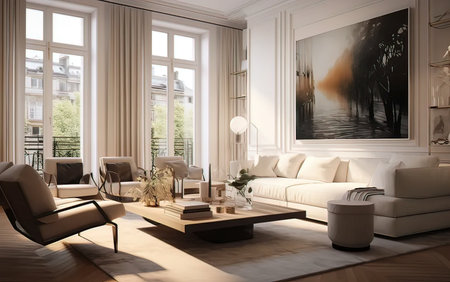 Living room interior in modern style, 3d rendering. Computer digital drawing.の写真素材