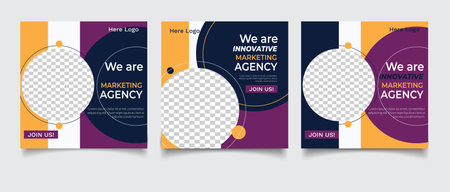 Set of Editable minimal square banner template design for social media postのイラスト素材