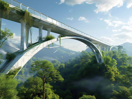 Highway in the forest. 3d render of bridge over the forest.の写真素材