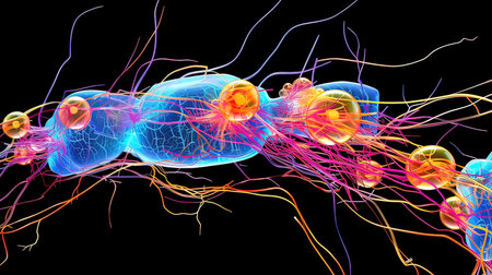 Human egg cell with neurons and nervous system, 3D illustration.の写真素材