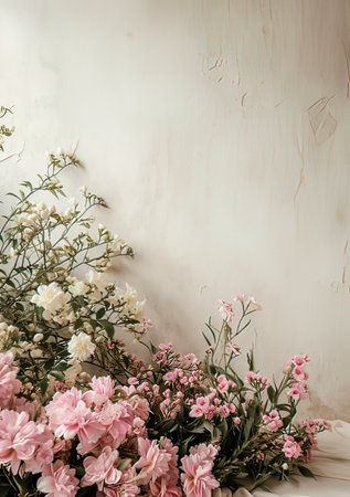 Flowers on a white background. Bouquet of pink and white flowers.の写真素材