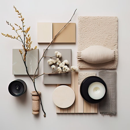 Flat lay composition with spa accessories on beige background. Beauty concept.の写真素材