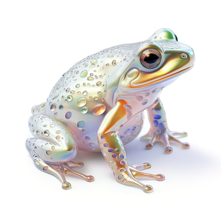 3d render of a cartoon frog isolated on a white background.の写真素材