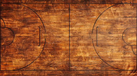 Basketball court floor with marking on wood background. Top view.の写真素材