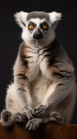Ring-tailed lemur (Lemur catta) on a black backgroundの写真素材