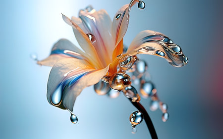 3d illustration of abstract background with water drops and lily flowerの写真素材