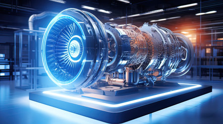 3d rendering of jet engine in blue light. 3d illustrationの写真素材