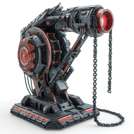 3D rendering of a robot with a chain on a white backgroundの写真素材