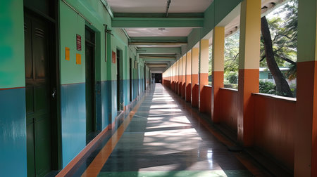 Interior of a corridor in a public school, Sri Lanka.の写真素材