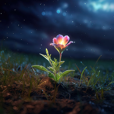 Beautiful flower in the field at night. 3d rendering.の写真素材