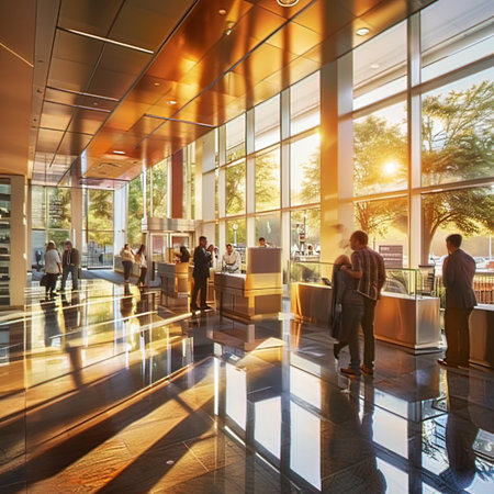 Interior of a modern office building. Business people in the lobbyの写真素材