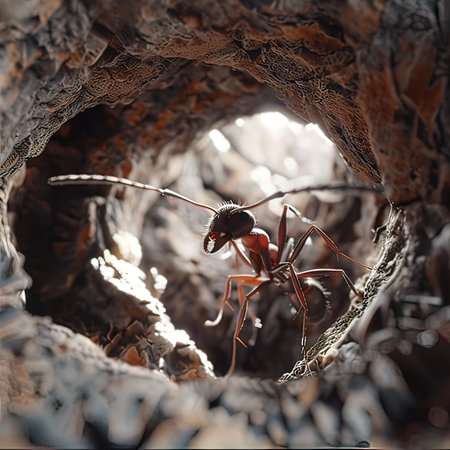 Ant in the hole of a tree. Ants in the hole.の写真素材