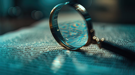 Magnifying glass on a book. Close-up. Selective focus.の写真素材