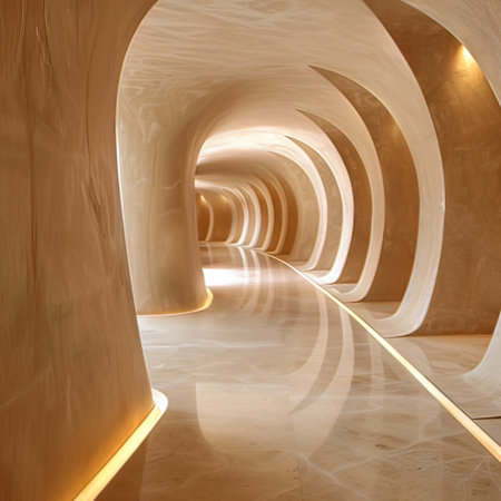 Architecture of a modern building in the form of a tunnelの写真素材