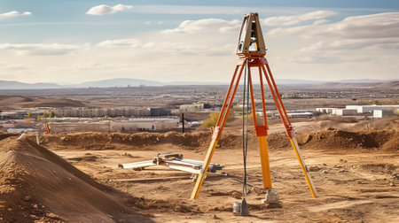 Surveyor equipment on the construction site of a new residential complex