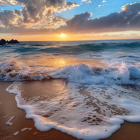 Beautiful sunset over the sea. Beautiful seascape. Nature composition.の写真素材