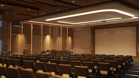 Conference hall with rows of seats and projector. 3d renderingの写真素材