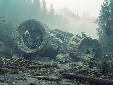 Abandoned ship wreck in the forest. Conceptual image.の写真素材